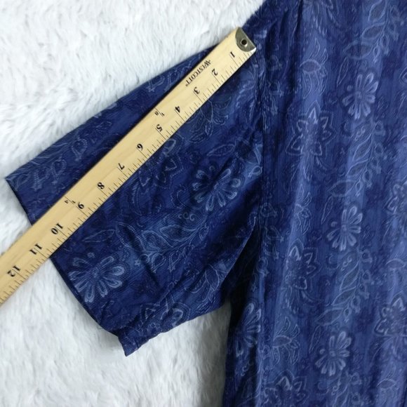 Paradise Collection‎ Mens Shirt Button Down Short Sleeve Blue Floral Stripe XL - Picture 10 of 13